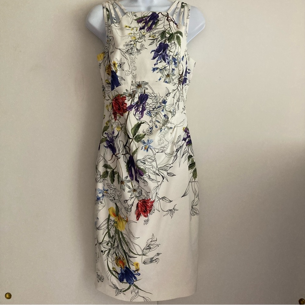Karen Millen The Atelier White Hand-Painted Floral Print Strappy Sheath Dress, 8 - Picture 2 of 16